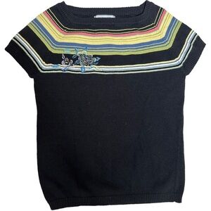 Passports Colorful Stripes And Floral Knit Top L